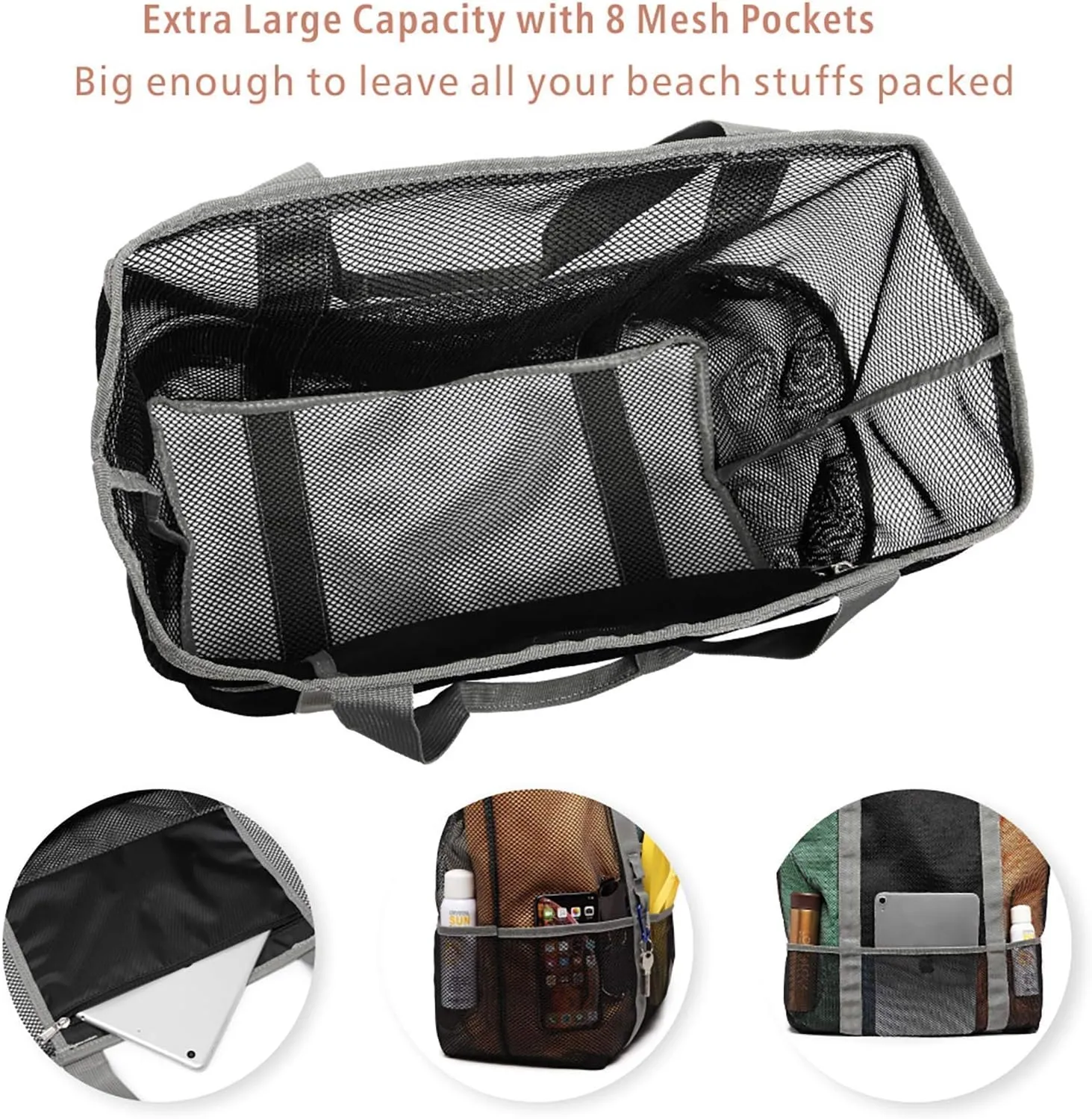 F-color Mesh Beach Bag Family - Large Tote Bag for Cruise Pool Toys Beach Vacation Essentials