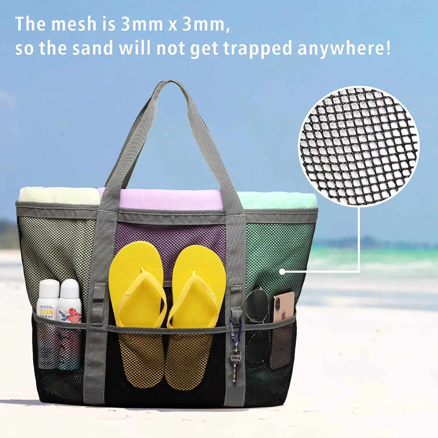 F-color Mesh Beach Bag Family - Large Tote Bag for Cruise Pool Toys Beach Vacation Essentials