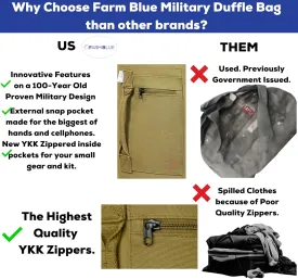 Farm Blue Brand Military Style GIs Duffle -Simply the BEST 2 Strap Top Load XLarge Duffel on the market - Durable 18oz Canvas -4 Tactical Gear to Dorm -Summer Camp or Laundry Bag - 22" x 38" OD Green
