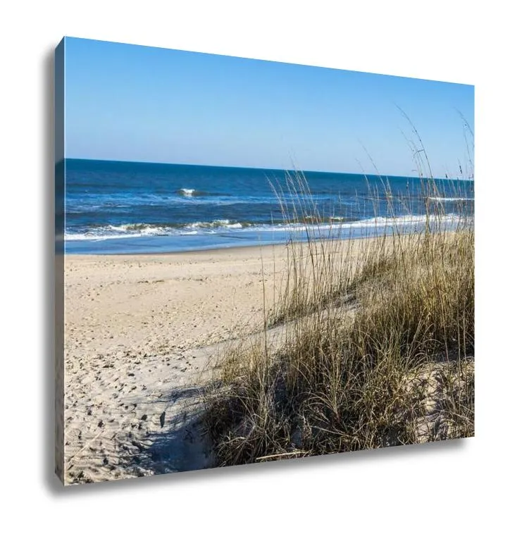 Gallery Wrapped Canvas, Sandbridge Beach In Virginia Beach Virginia With Beach Grass Ocean And Waves