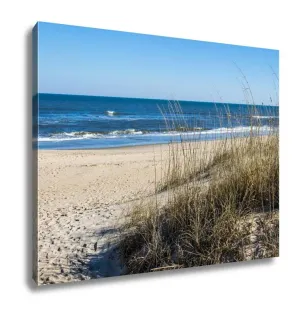 Gallery Wrapped Canvas, Sandbridge Beach In Virginia Beach Virginia With Beach Grass Ocean And Waves