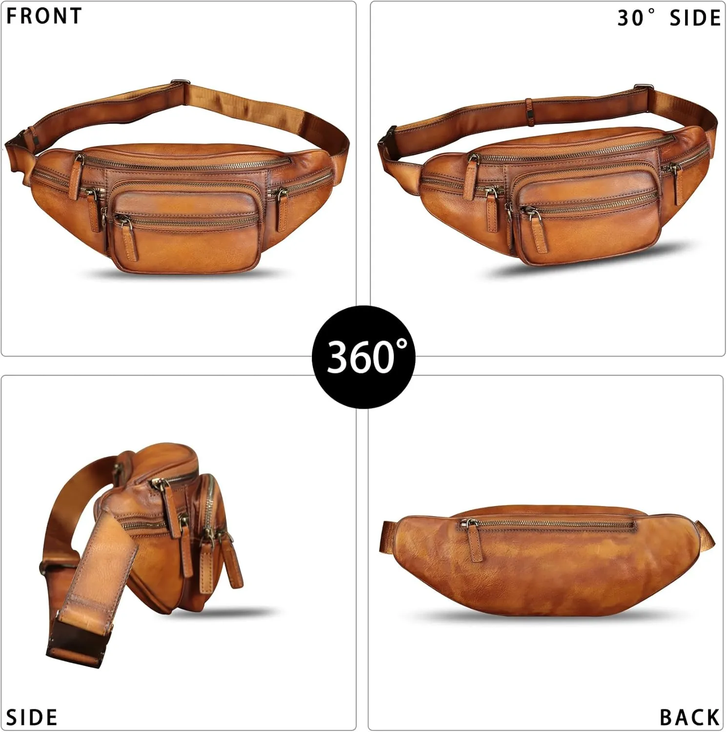 Genuine Leather Fanny Pack for Women and Men Vintage Handmade Leather Waist Bag Sling Bag Sling Backpack Purse Crossbody Bag (Brown)