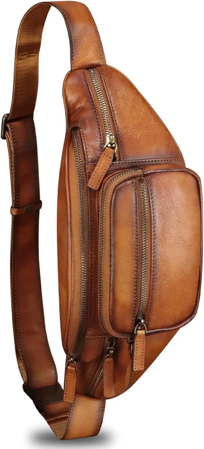 Genuine Leather Fanny Pack for Women and Men Vintage Handmade Leather Waist Bag Sling Bag Sling Backpack Purse Crossbody Bag (Brown)