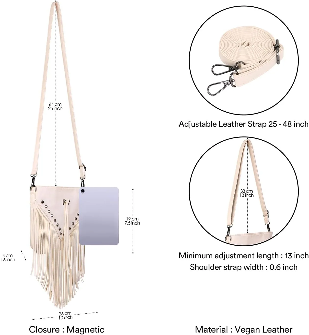 HDE Women's PU Leather Hobo Fringe Crossbody Tassel Purse Vintage Small Handbag