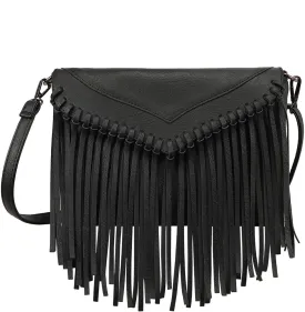 HDE Women's PU Leather Hobo Fringe Crossbody Tassel Purse Vintage Small Handbag