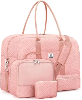 IBFUN Weekender Bags for Women, Large Overnight Bag Canvas Travel Duffel Bag Carry On Tote with Shoe Compartment 21" 3Pcs Set
