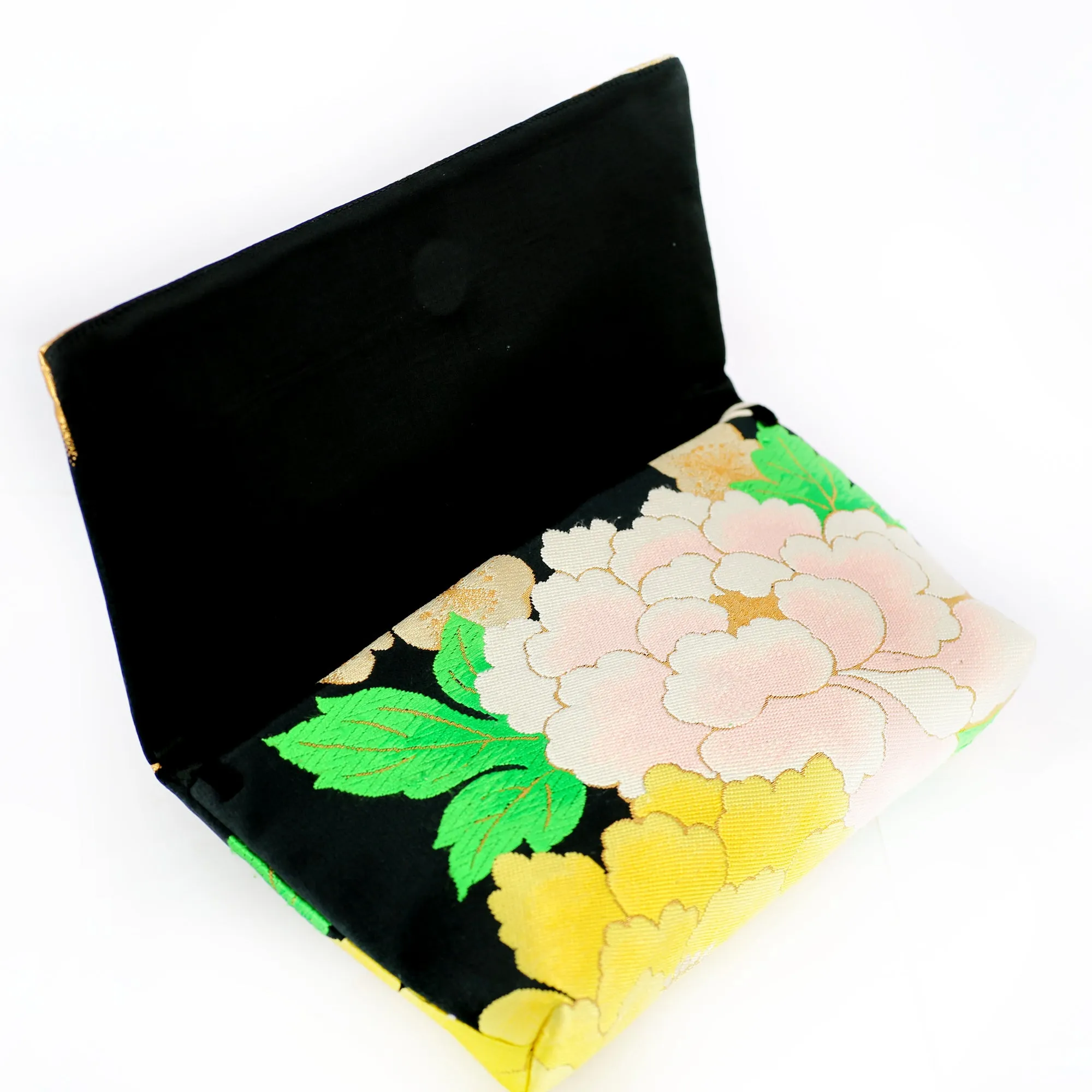 Kimono Envelope Clutch with Peonies and Plum Blossoms | Upcycled Japanese Obi Silk
