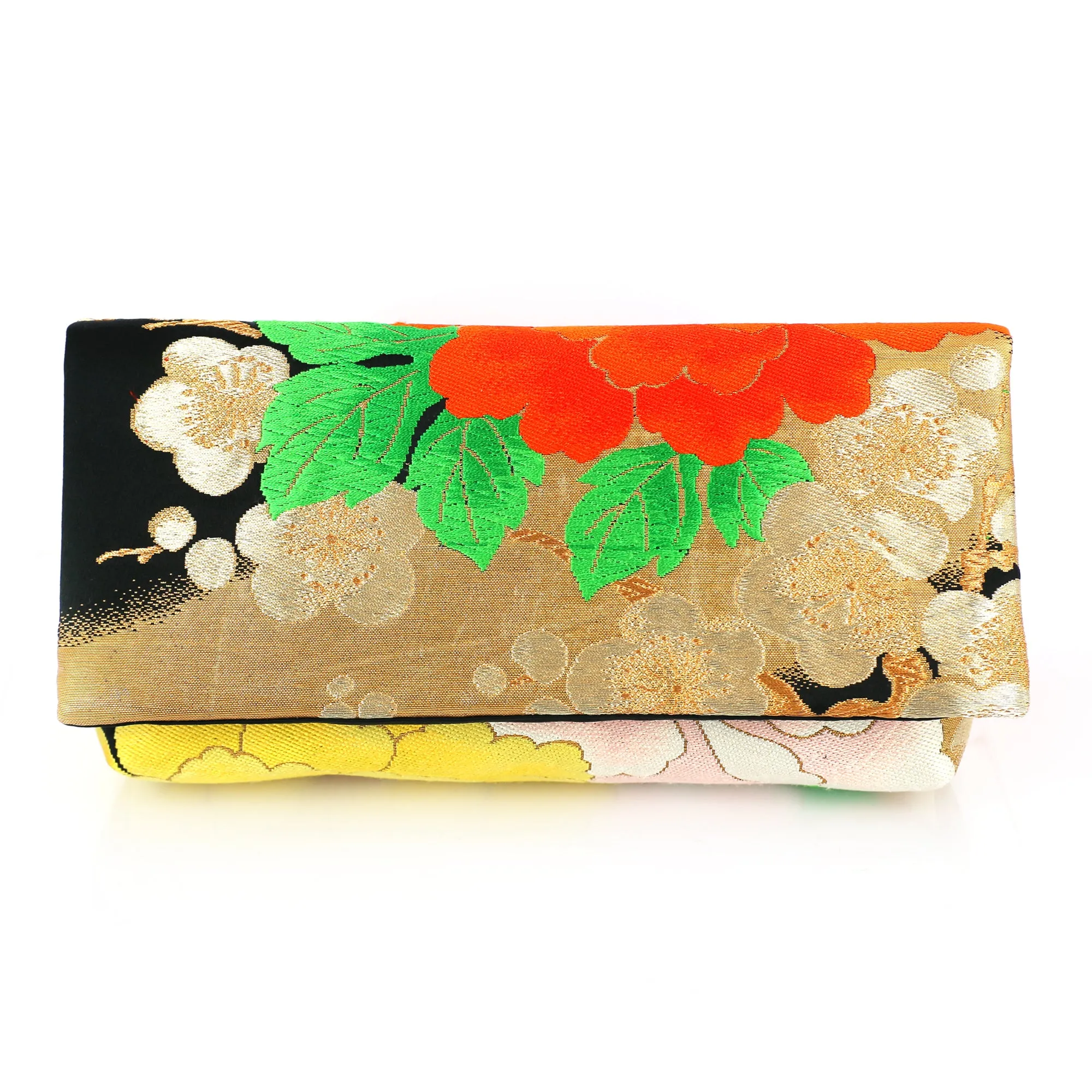 Kimono Envelope Clutch with Peonies and Plum Blossoms | Upcycled Japanese Obi Silk