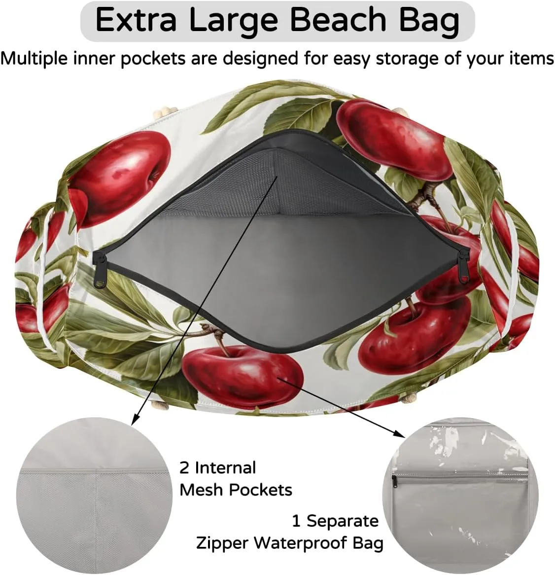 Large Tote Beach Bags for Women with Zipper Waterproof Sandproof Swim Pool Grocery Gym Travel Bag