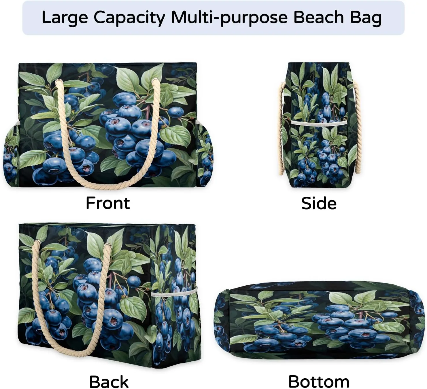 Large Tote Beach Bags for Women with Zipper Waterproof Sandproof Swim Pool Grocery Gym Travel Bag