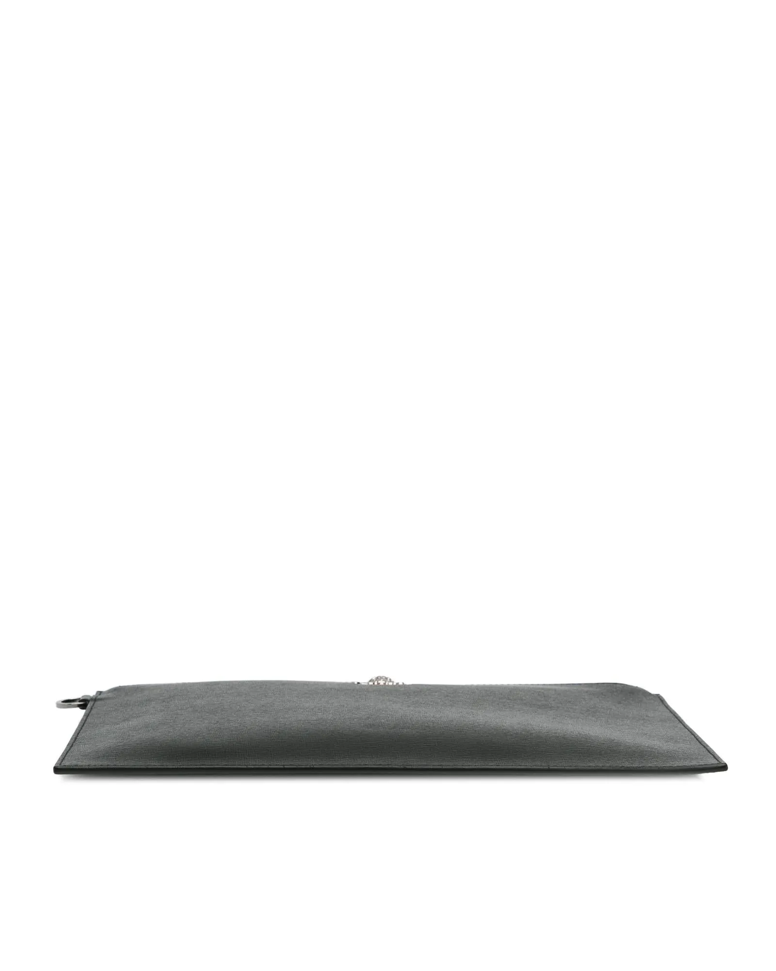 Leather Clutch with Wrist Strap and Top Zip Closure