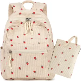 LEDAOU Mini Backpack Set Fashion bookbags with Purse wallet Corduroy backpack wallet set for Women Teens School Travel Bag
