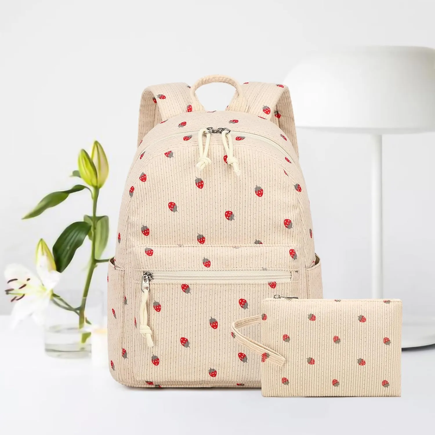 LEDAOU Mini Backpack Set Fashion bookbags with Purse wallet Corduroy backpack wallet set for Women Teens School Travel Bag