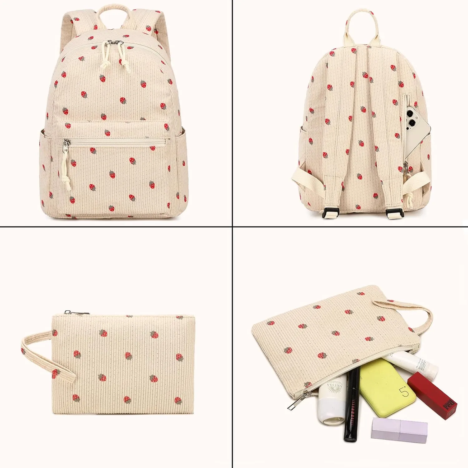 LEDAOU Mini Backpack Set Fashion bookbags with Purse wallet Corduroy backpack wallet set for Women Teens School Travel Bag