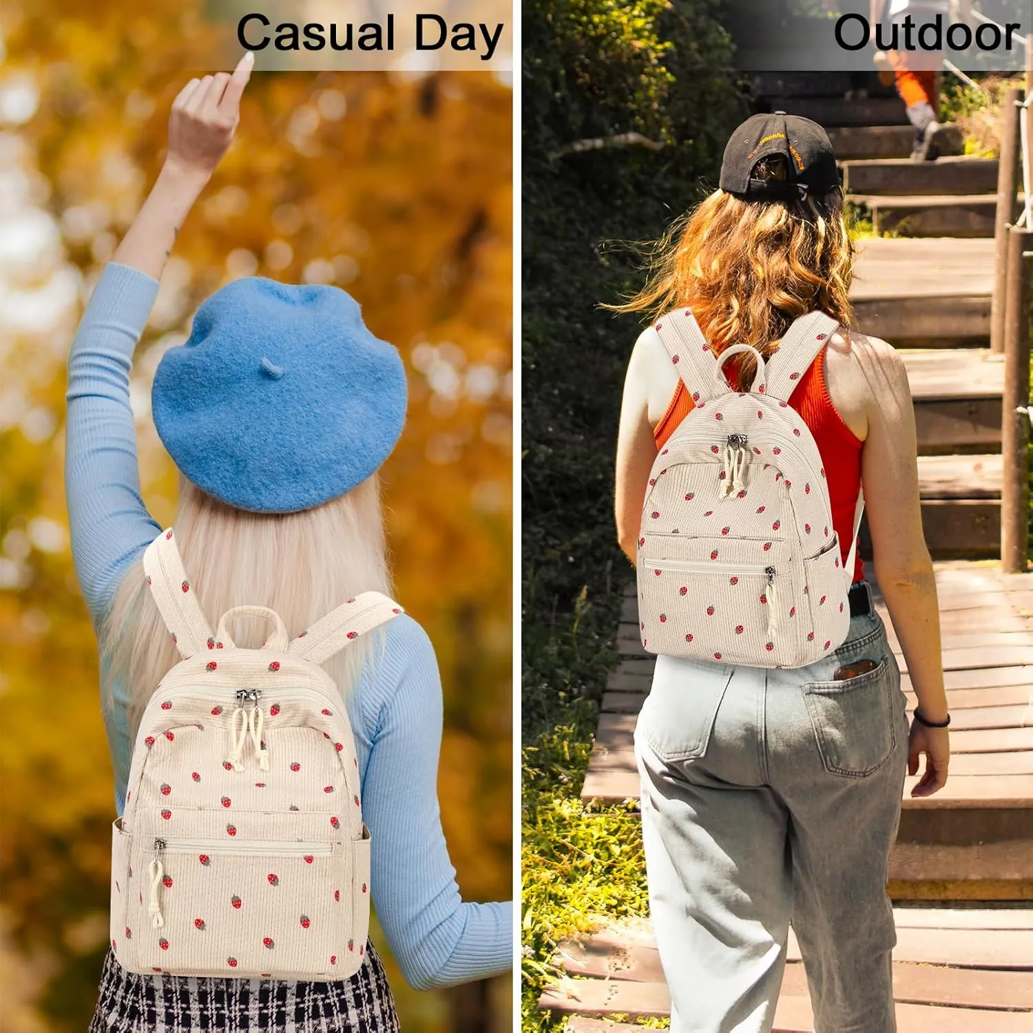 LEDAOU Mini Backpack Set Fashion bookbags with Purse wallet Corduroy backpack wallet set for Women Teens School Travel Bag