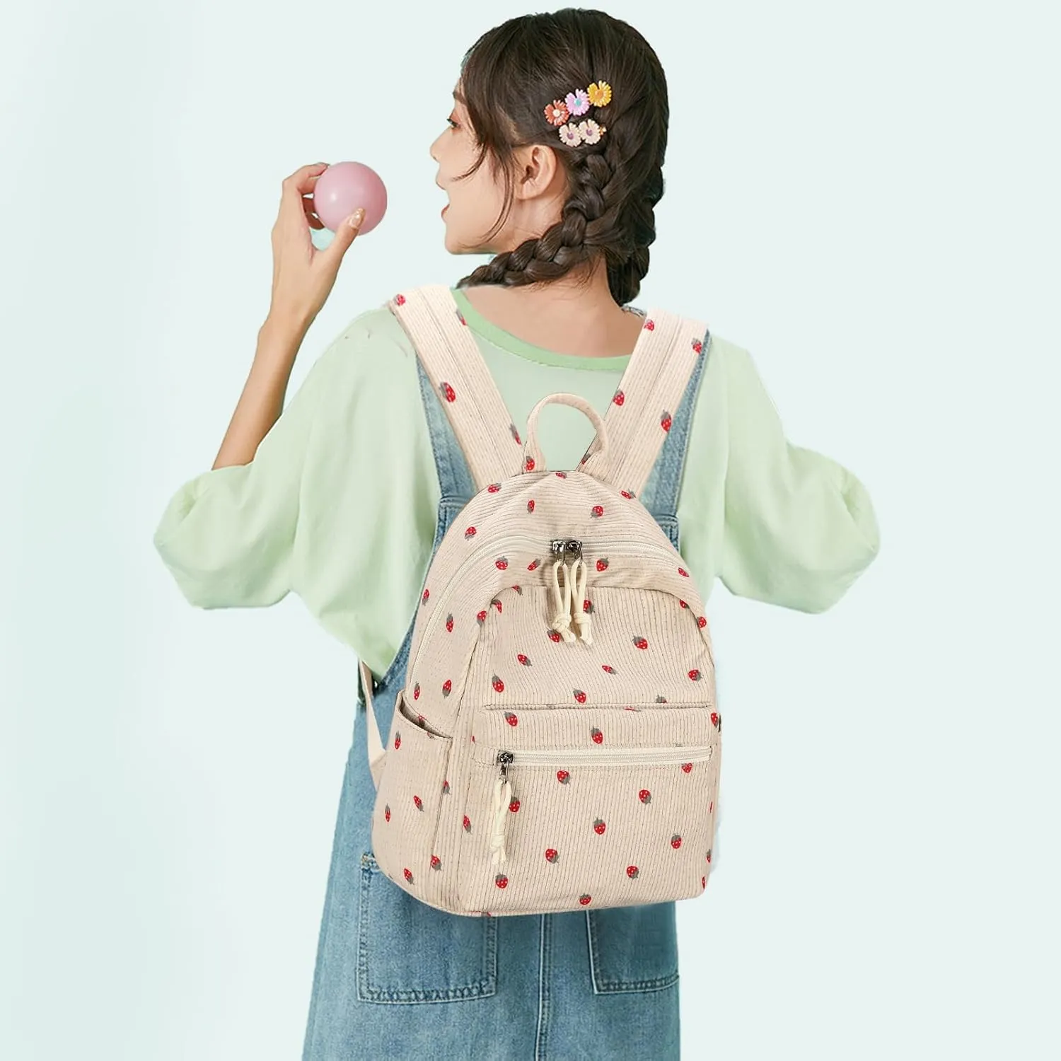 LEDAOU Mini Backpack Set Fashion bookbags with Purse wallet Corduroy backpack wallet set for Women Teens School Travel Bag