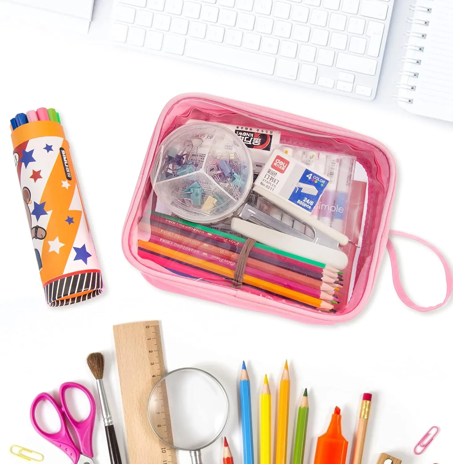Lermende 2 Pack Pencil Case For Marker Pen Pencil Stationary Bag for Office Colleage Adult Teen Student, Clear Zipper Pencil Pouch Transparent Pen Pouch Travel Toiletry bag Cosmetic For Women Men Gift