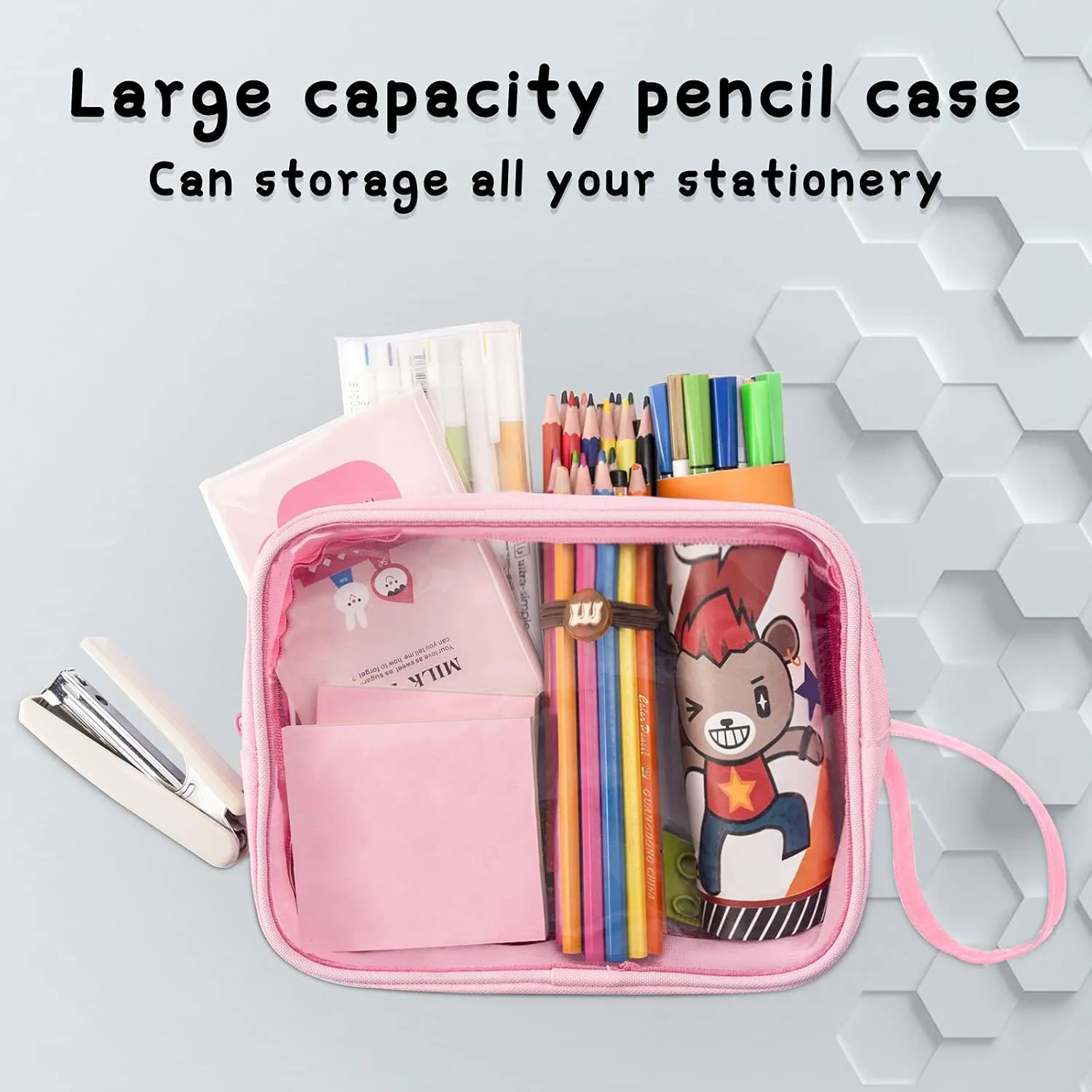 Lermende 2 Pack Pencil Case For Marker Pen Pencil Stationary Bag for Office Colleage Adult Teen Student, Clear Zipper Pencil Pouch Transparent Pen Pouch Travel Toiletry bag Cosmetic For Women Men Gift