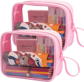 Lermende 2 Pack Pencil Case For Marker Pen Pencil Stationary Bag for Office Colleage Adult Teen Student, Clear Zipper Pencil Pouch Transparent Pen Pouch Travel Toiletry bag Cosmetic For Women Men Gift