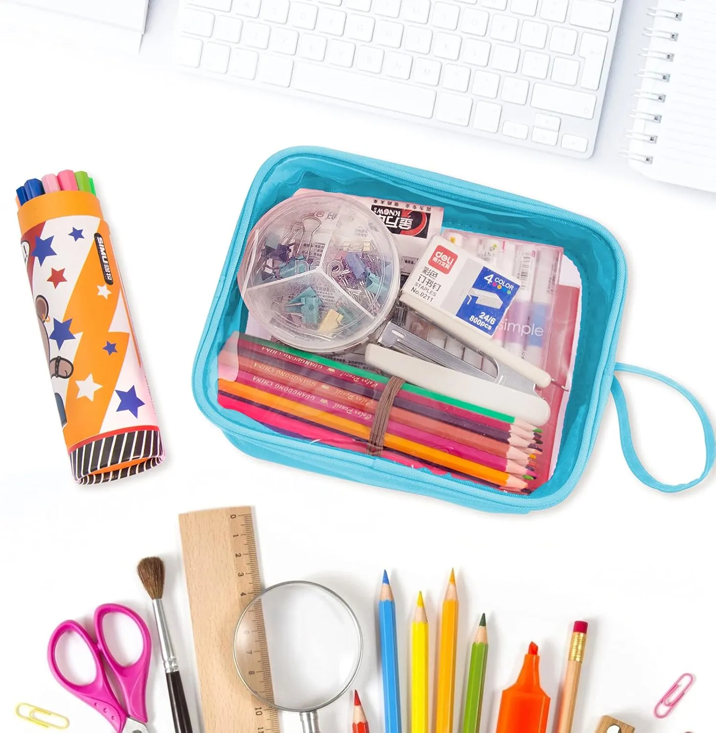 Lermende 2 Pack Pencil Case For Marker Pen Pencil Stationary Bag for Office Colleage Adult Teen Student, Clear Zipper Pencil Pouch Transparent Pen Pouch Travel Toiletry bag Cosmetic For Women Men Gift