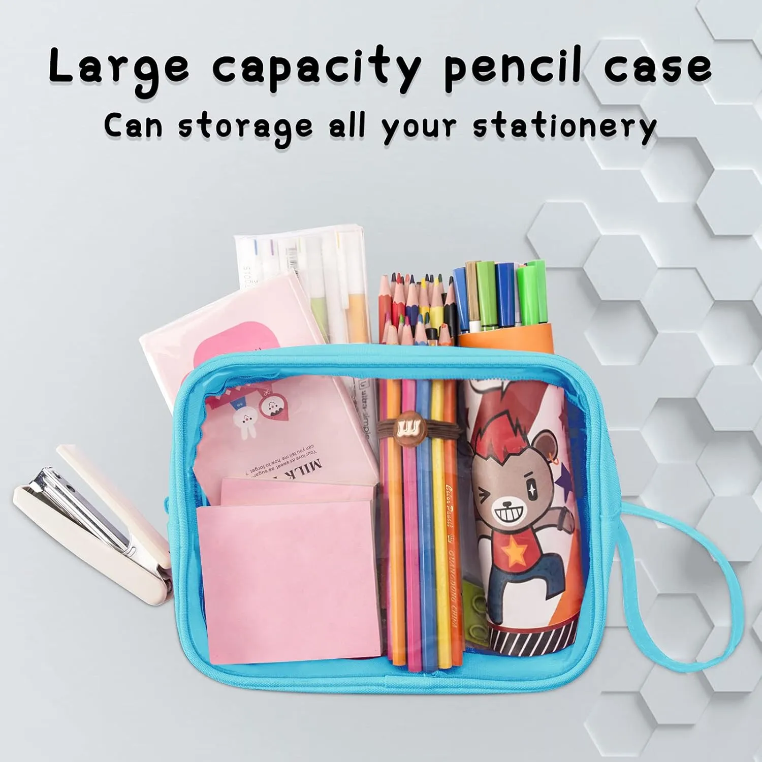 Lermende 2 Pack Pencil Case For Marker Pen Pencil Stationary Bag for Office Colleage Adult Teen Student, Clear Zipper Pencil Pouch Transparent Pen Pouch Travel Toiletry bag Cosmetic For Women Men Gift