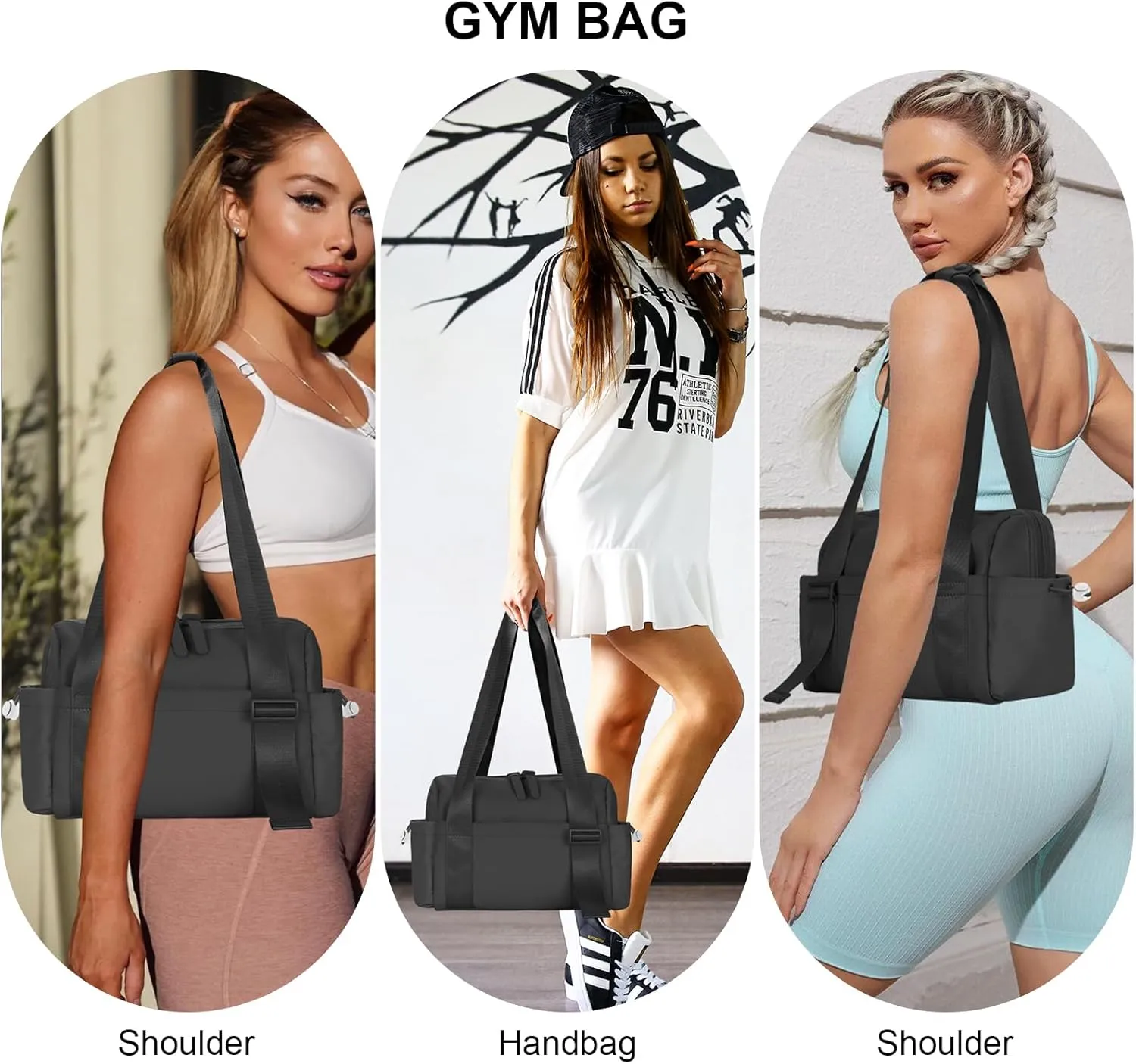 Medium Gym Bag For Women, Mini Gym Bag, Gym Tote Bag, Waterproof Travel Duffel Bag With Wet Compartment, Cute Sports Bag Suitable For Traveling On Weekends (Black)