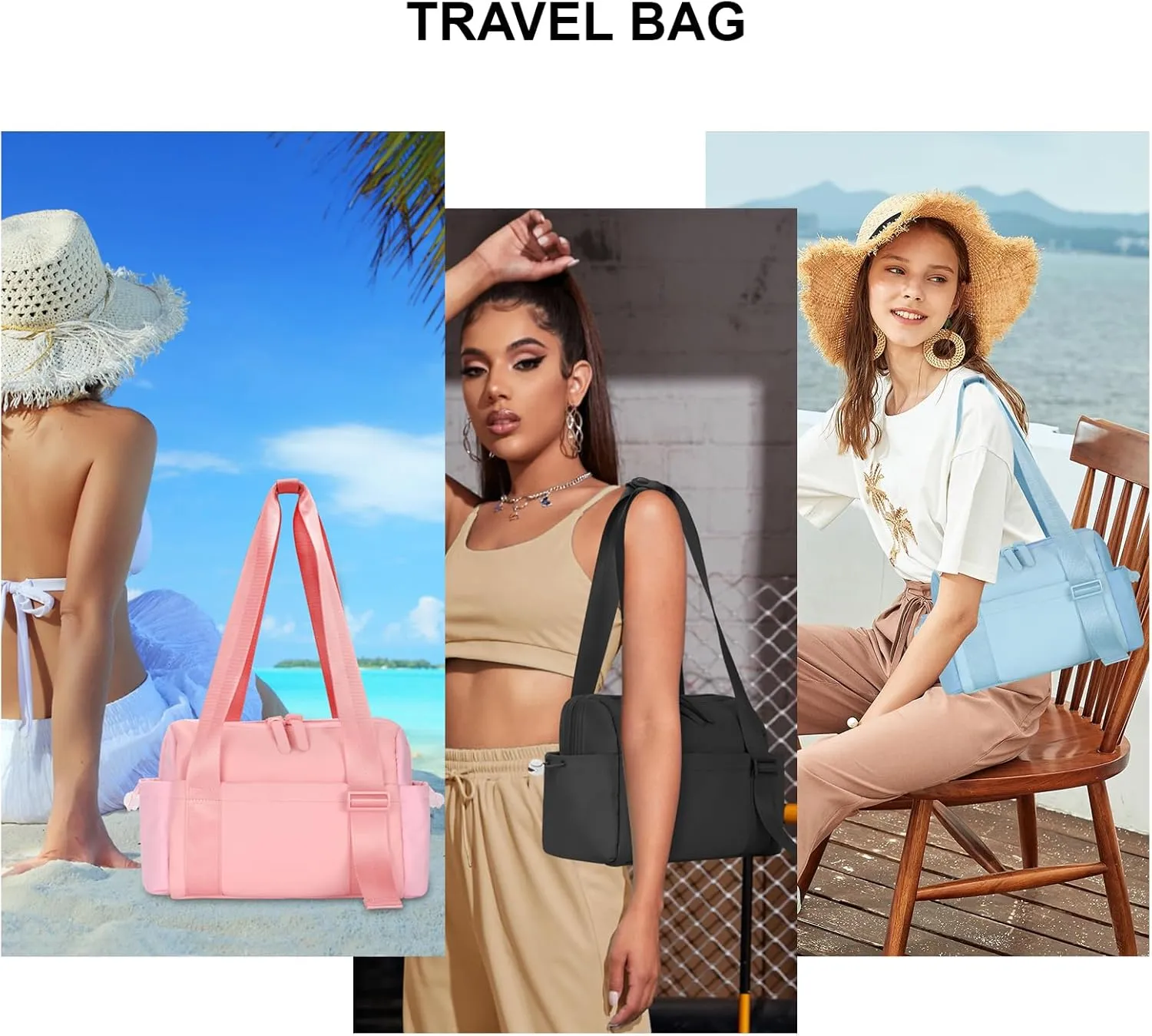 Medium Gym Bag For Women, Mini Gym Bag, Gym Tote Bag, Waterproof Travel Duffel Bag With Wet Compartment, Cute Sports Bag Suitable For Traveling On Weekends (Black)