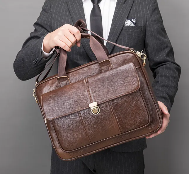 Men's Leather Briefcase Shoulder Bag Computer Bag Messenger Bag Leather Business Bag3975