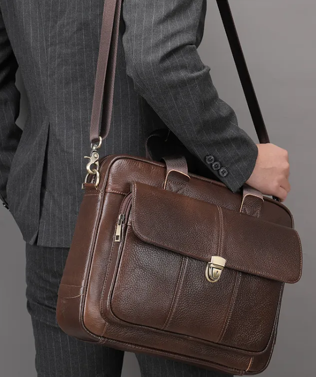 Men's Leather Briefcase Shoulder Bag Computer Bag Messenger Bag Leather Business Bag3975
