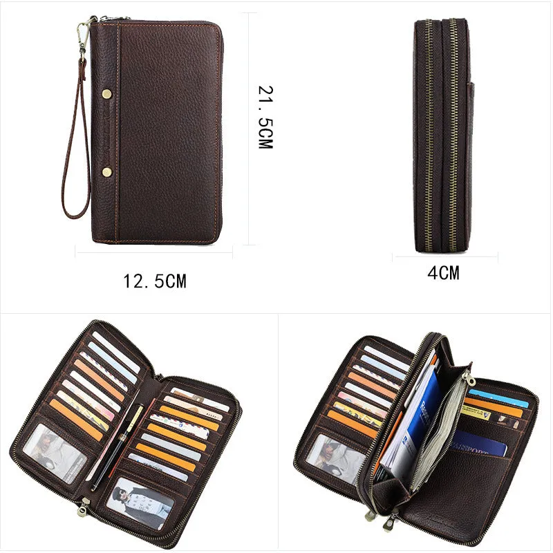 Men's Leather Wallet Purse Hand Bag Clutch Bag Card Package Storage Bag For Gift