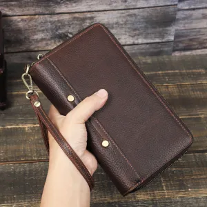 Men's Leather Wallet Purse Hand Bag Clutch Bag Card Package Storage Bag For Gift