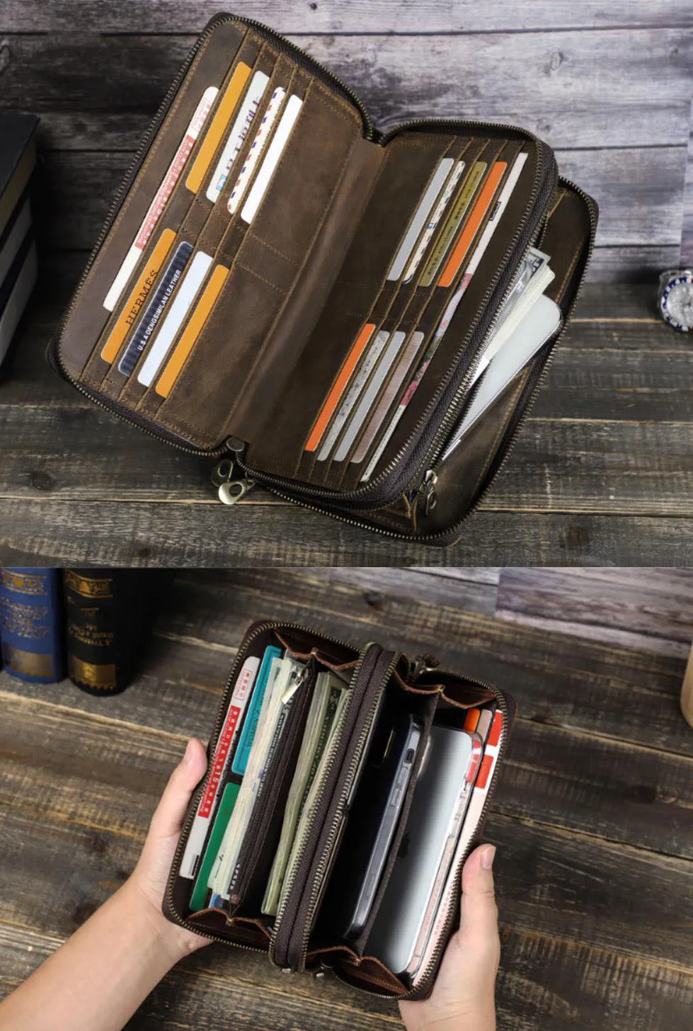 Men's Leather Wallet Purse Hand Bag Clutch Bag Card Package Storage Bag For Gift