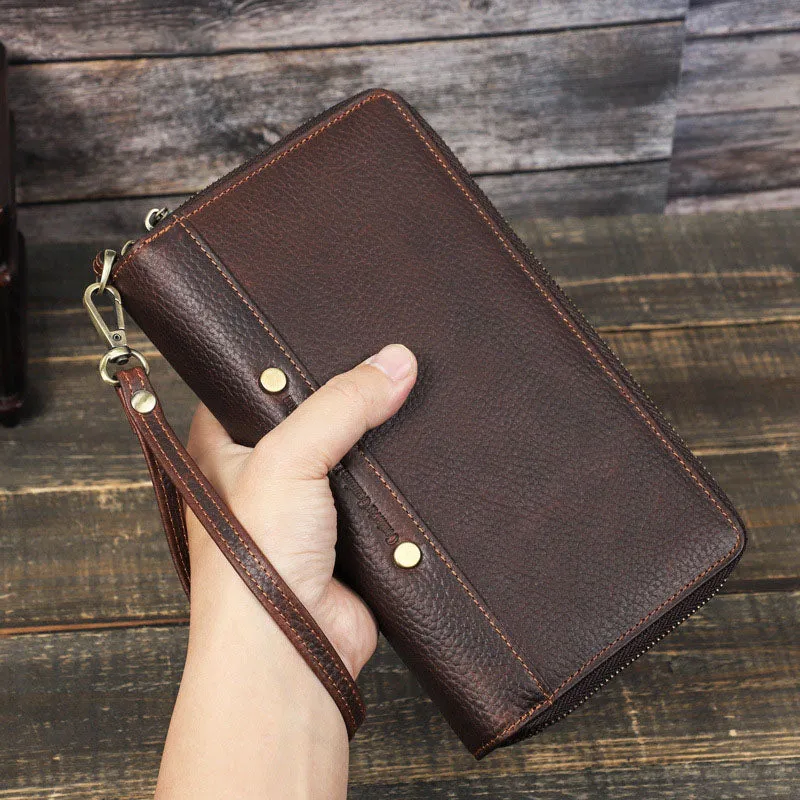 Men's Leather Wallet Purse Hand Bag Clutch Bag Card Package Storage Bag For Gift
