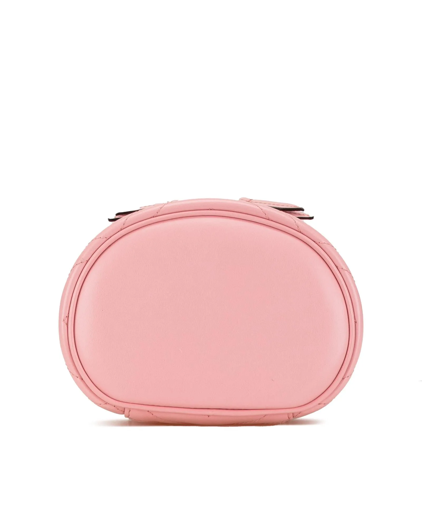 Mini Round Quilted Leather Vanity Bag with Top Handle