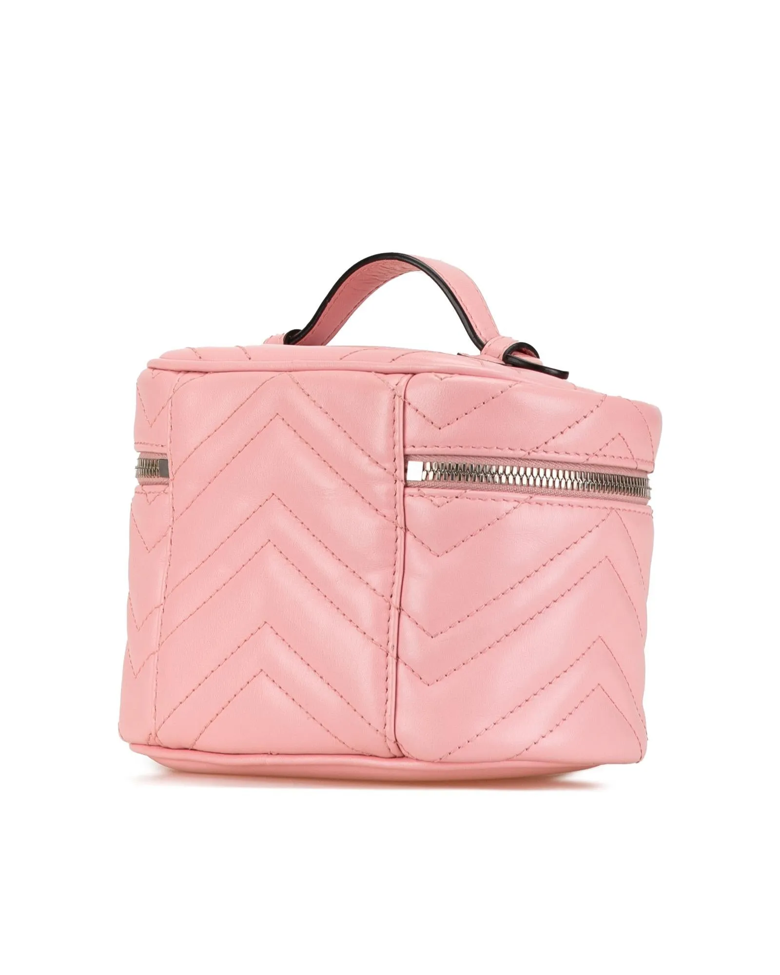 Mini Round Quilted Leather Vanity Bag with Top Handle