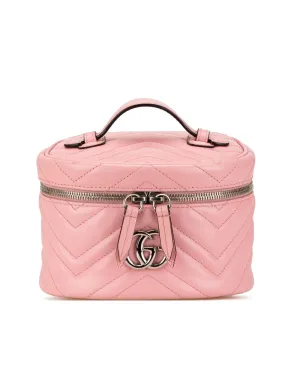 Mini Round Quilted Leather Vanity Bag with Top Handle