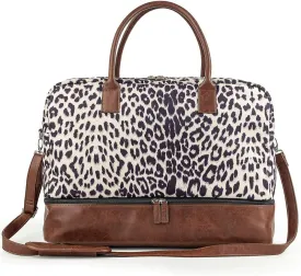 MyMealivos Canvas Weekender Bag, Overnight Travel Carry On Duffel with Shoe Pouch (leopard)