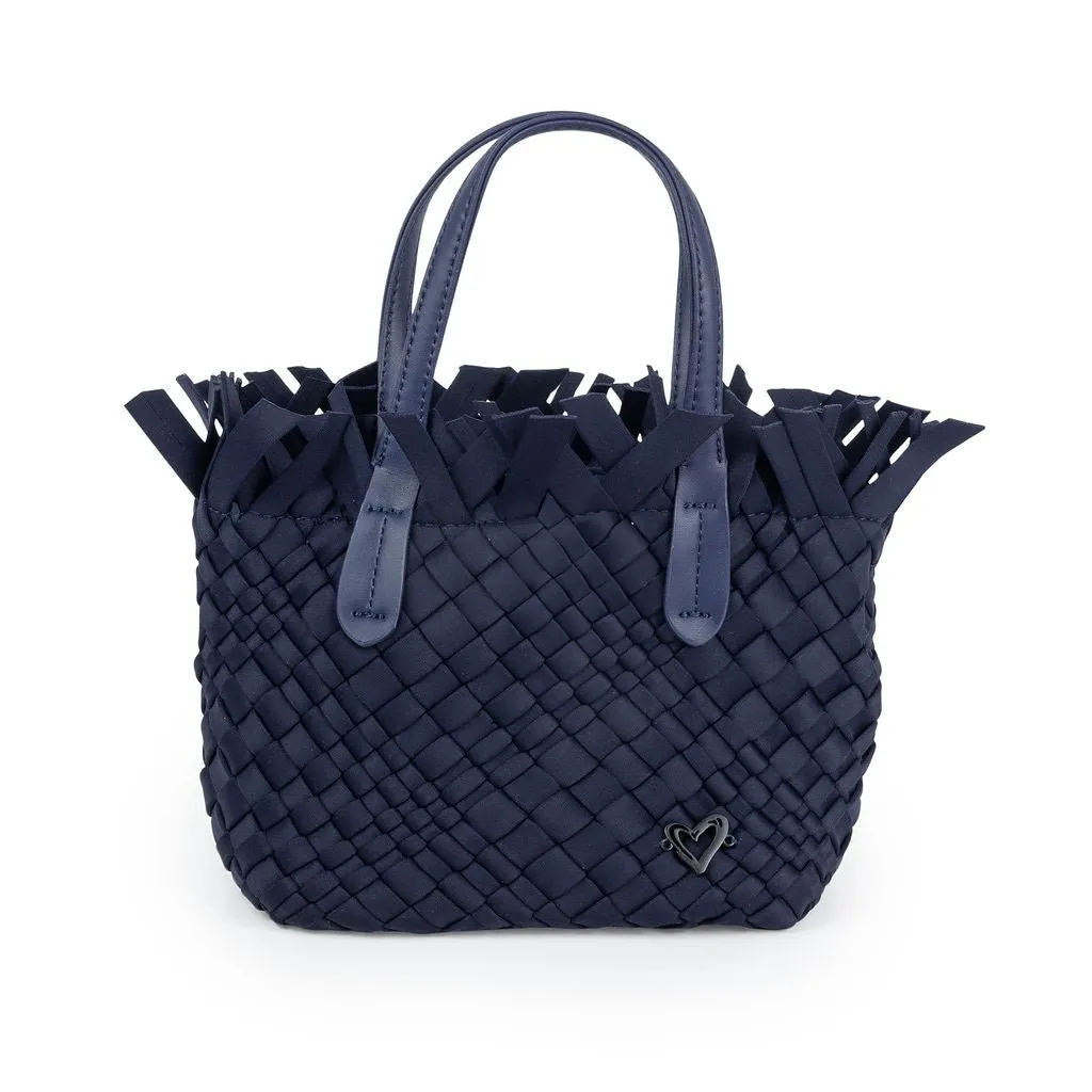 NEW: Barrie Mini Woven Tote (Fringe Top) - Navy