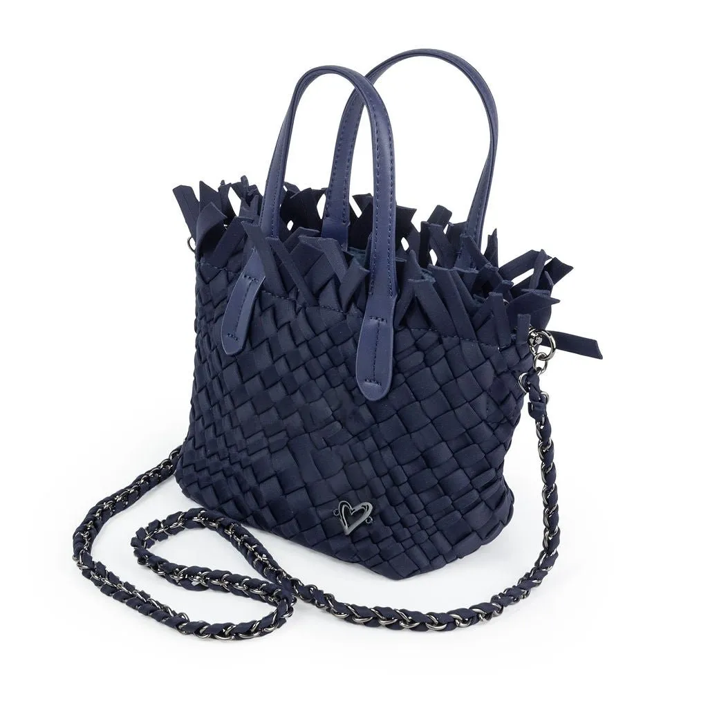 NEW: Barrie Mini Woven Tote (Fringe Top) - Navy