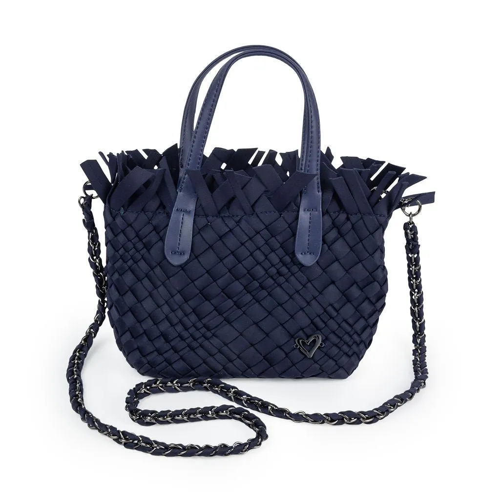 NEW: Barrie Mini Woven Tote (Fringe Top) - Navy