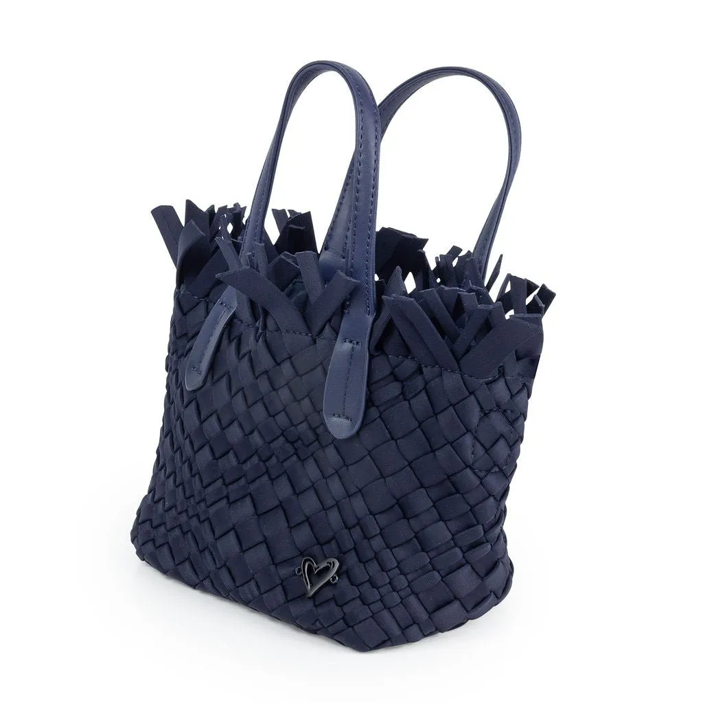 NEW: Barrie Mini Woven Tote (Fringe Top) - Navy