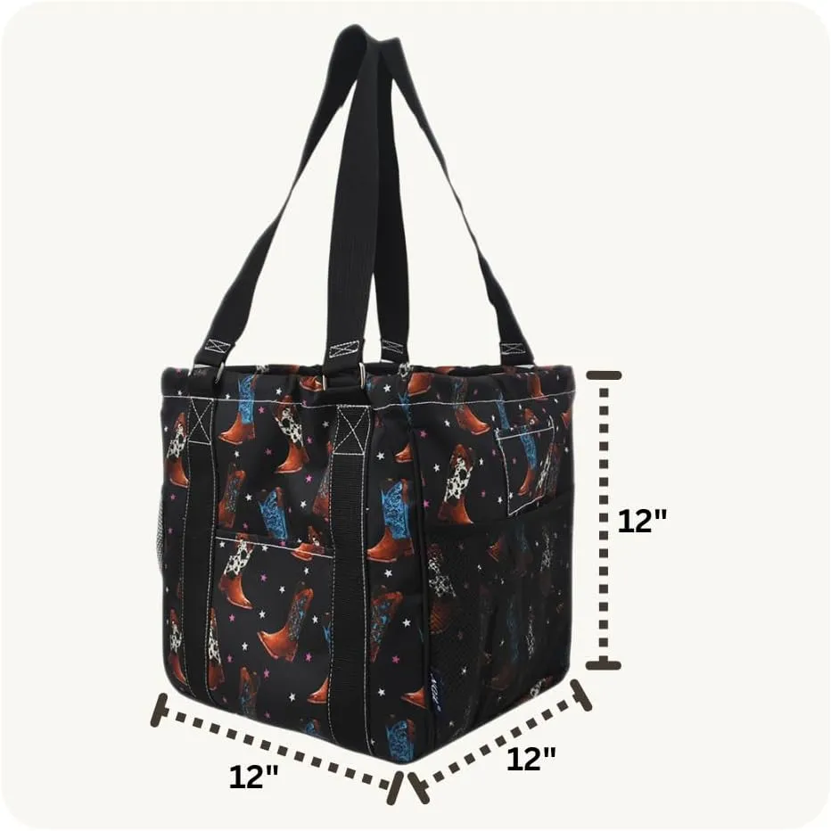 NGIL Mini Utility Tote Bag with Mesh Pockets and Collapsible Metal Frame, Water-Resistant Canvas Storage Basket