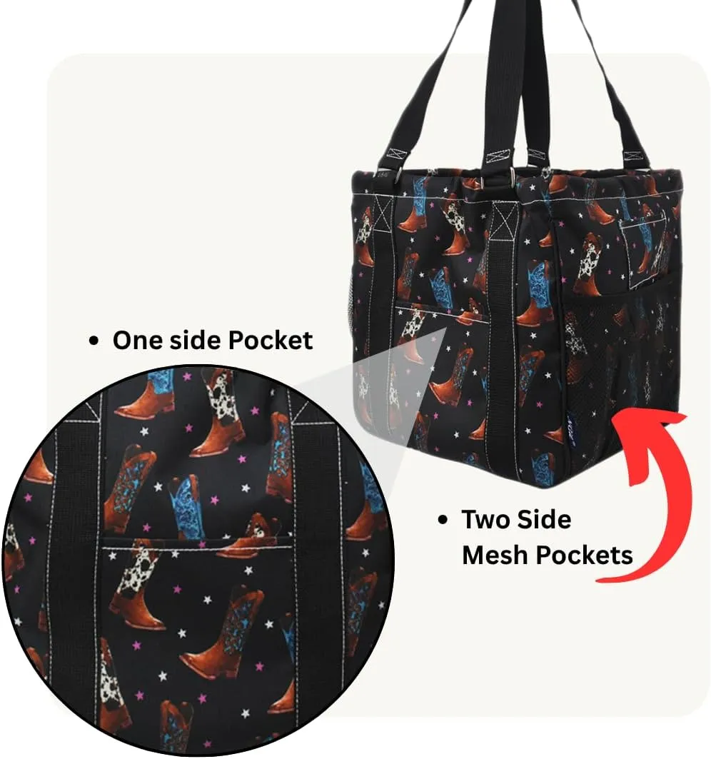 NGIL Mini Utility Tote Bag with Mesh Pockets and Collapsible Metal Frame, Water-Resistant Canvas Storage Basket