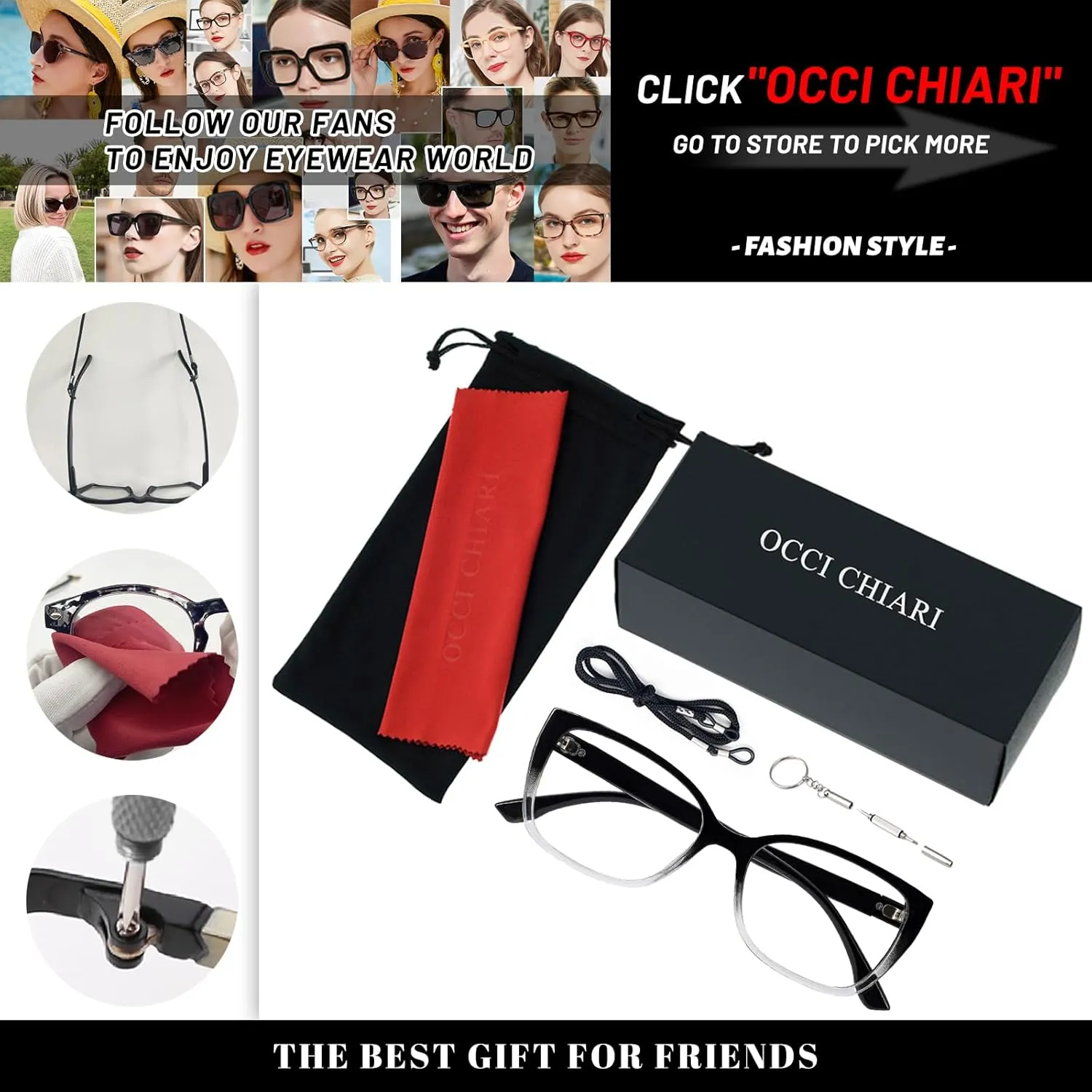 OCCI CHIARI Reading Glasses For Women Wide Square Reader 1.0 1.5 2.0 2.5 3.0 3.5 4.0 5.0 6.0 1.25 1.75 2.25 2.75