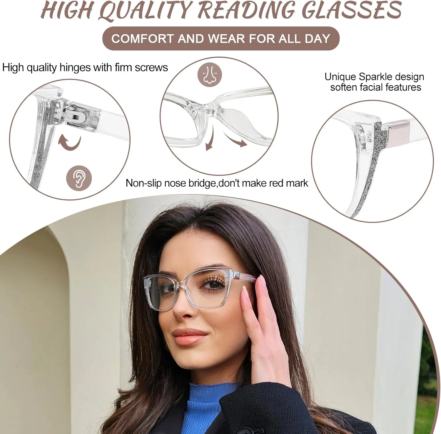 OCCI CHIARI Reading Glasses For Women Wide Square Reader 1.0 1.5 2.0 2.5 3.0 3.5 4.0 5.0 6.0 1.25 1.75 2.25 2.75