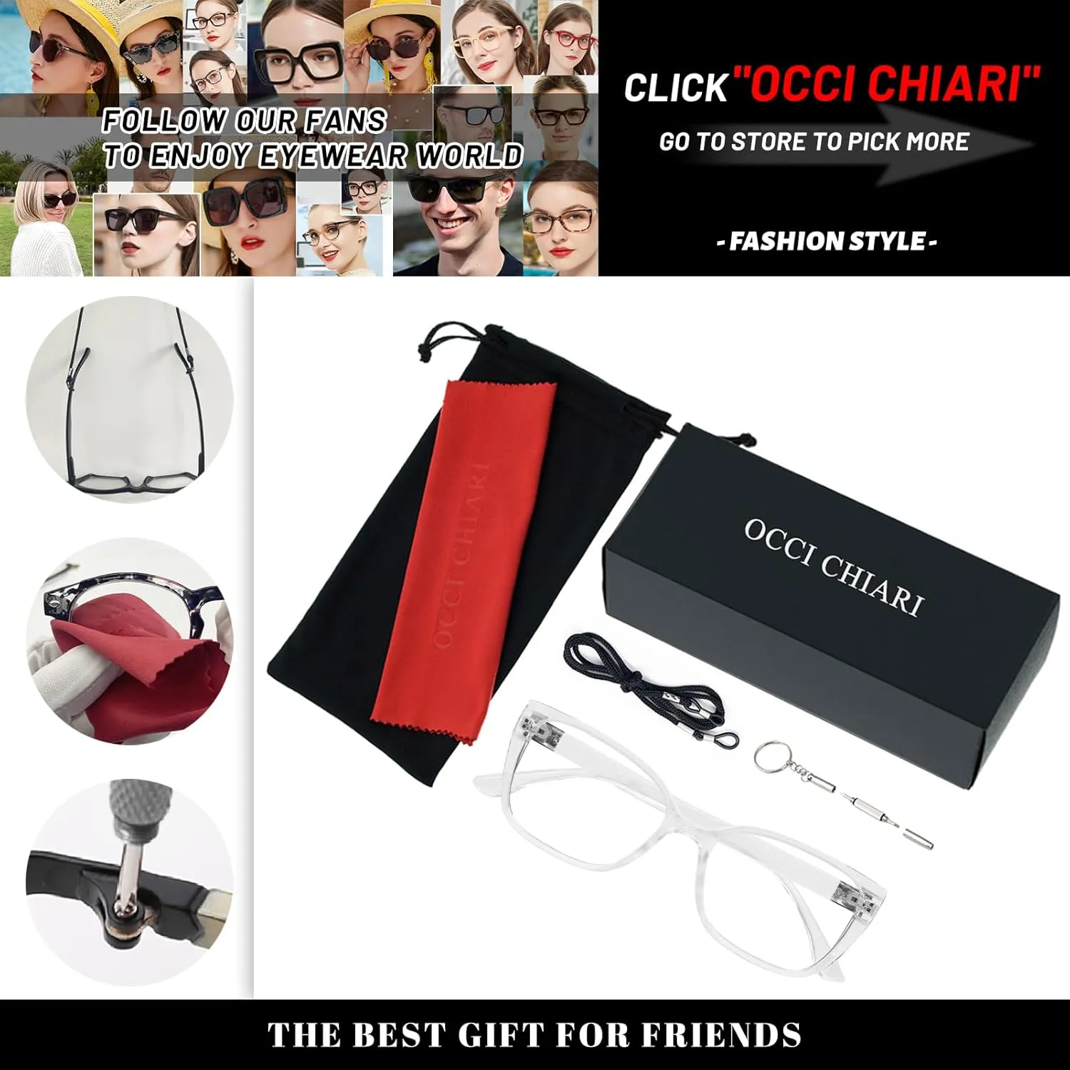 OCCI CHIARI Reading Glasses For Women Wide Square Reader 1.0 1.5 2.0 2.5 3.0 3.5 4.0 5.0 6.0 1.25 1.75 2.25 2.75