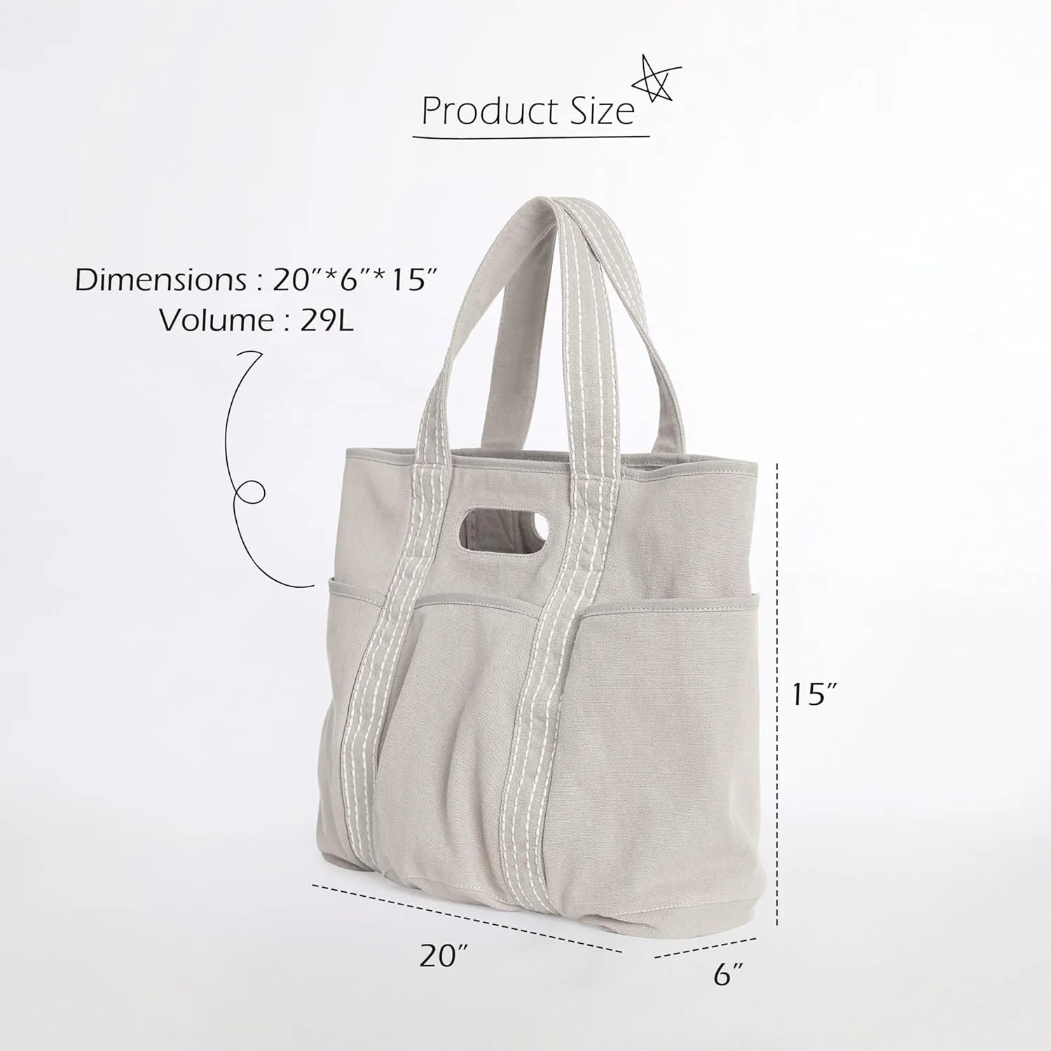 ODODOS 29L Oversized Canvas Tote Bag Large Capacity Open Top Shoulder Bags for Gym Workout Shopping Beach Travel
