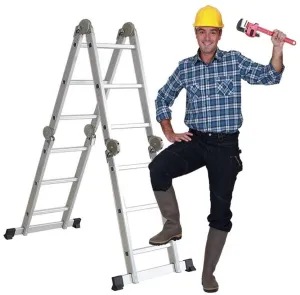 (Out of Stock) 11.5 Feet Folding Multi-Ladder 12 Step Aluminum Extendable Ladder Scaffold Ladders, 330lbs Capacity