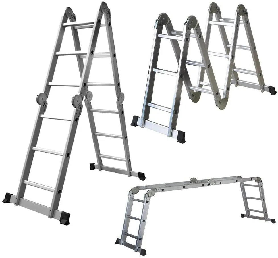 (Out of Stock) 11.5 Feet Folding Multi-Ladder 12 Step Aluminum Extendable Ladder Scaffold Ladders, 330lbs Capacity