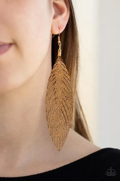Paparazzi Feather Fantasy Earrings Gold